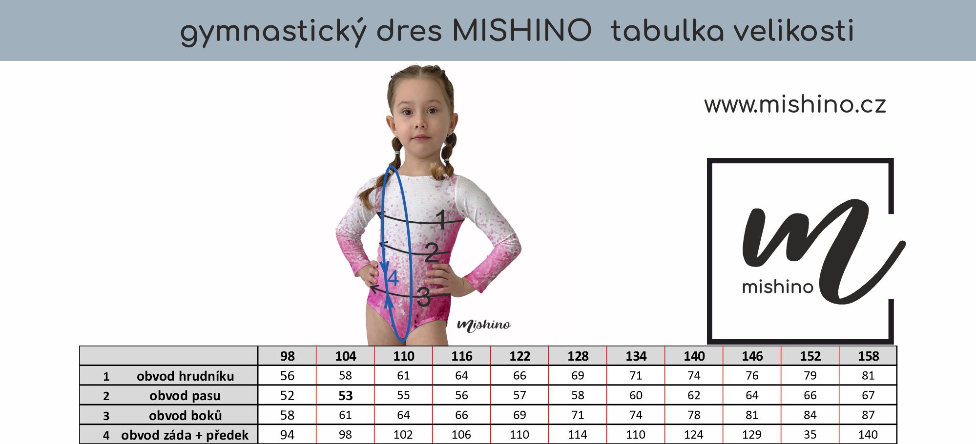 gymnastický dres tabulka velikostí Mishino